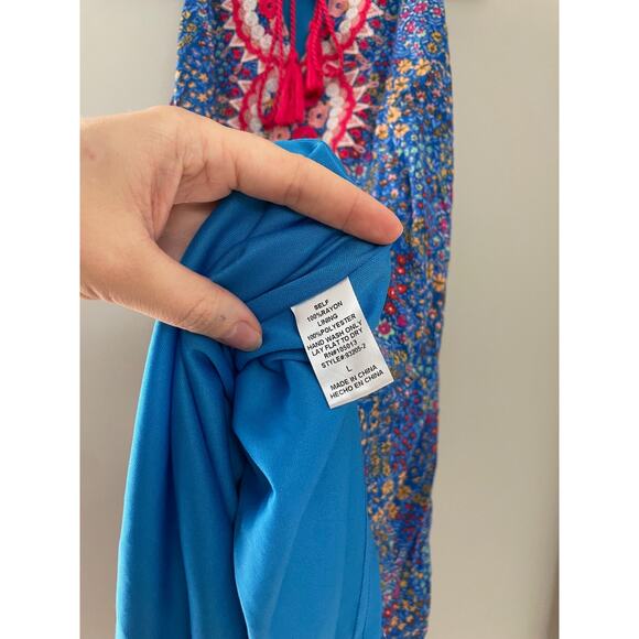 Savannah Jane Small Shop Vibrant Blue Floral Summer Shift Dress w/ Embroidery L‎ - Picture 5 of 6